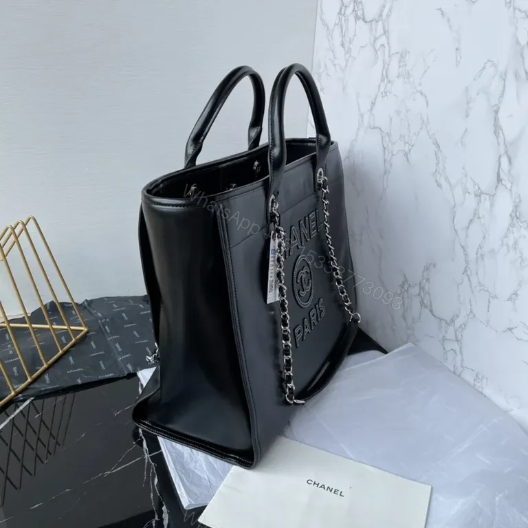 View 5 of Chic Parisian-Style Tote: Faux Leather, Chain-Strap Luxe Tote