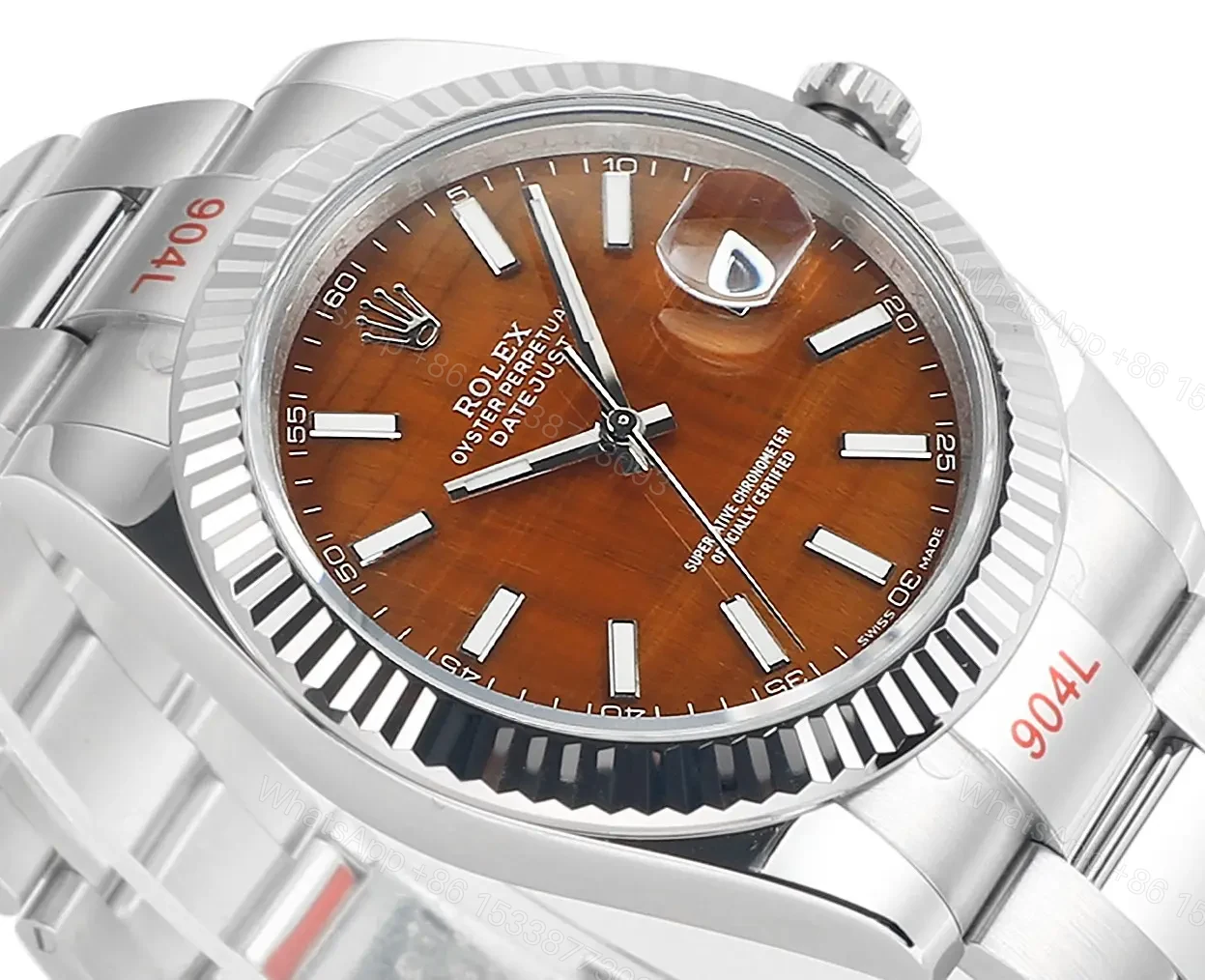 View 5 of JB Factory Clean Factory – Rolex Datejust 41 Custom Tiger Eye Dial (Note: The color “Tiger Eye” is used to describe the unique orange-brown hue of the dial, which is characteristic of tiger eye stone.)