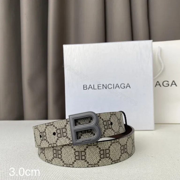 Beige-Monogram Belt with Gunmetal B Buckle - Luxury Style — view 1