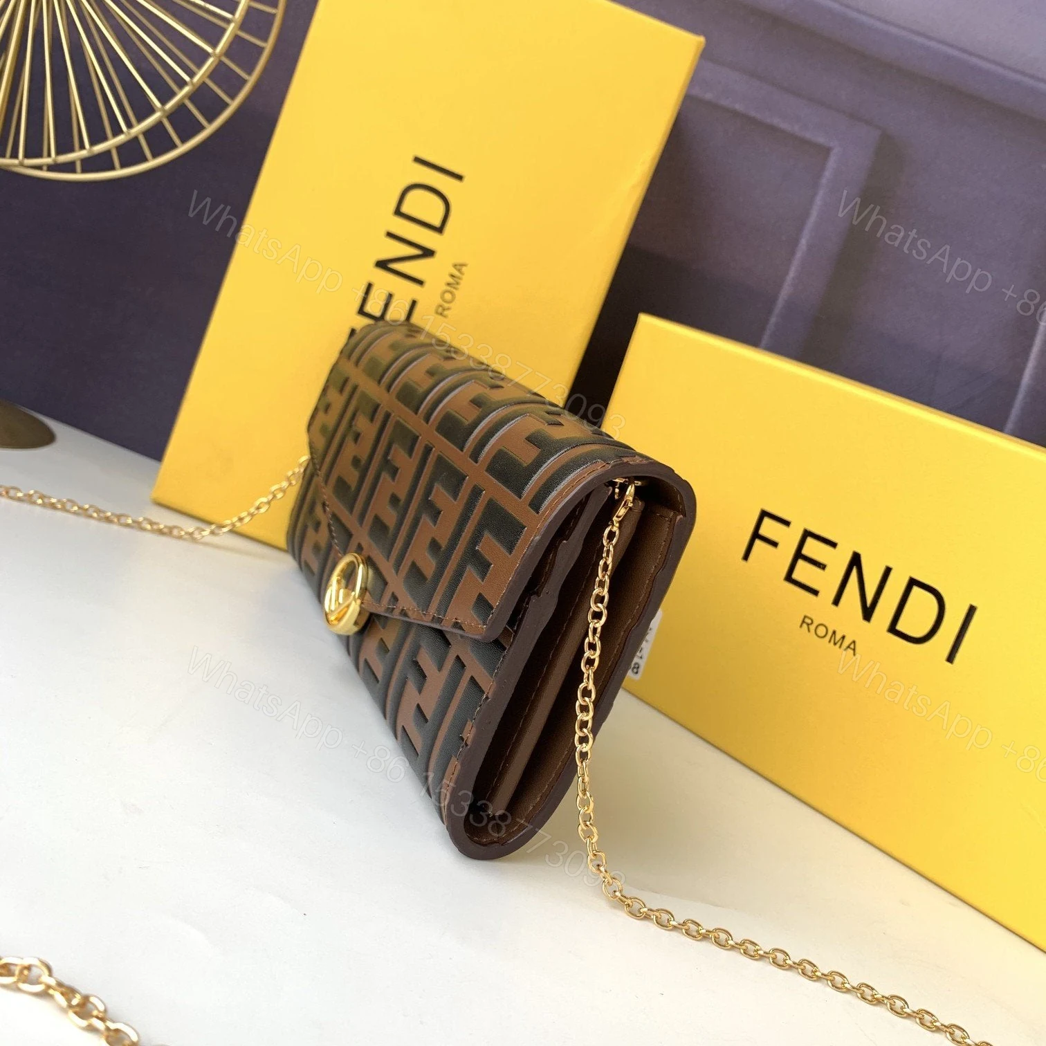 View 6 of Fendi Continental with Chain – Brown – Clutches