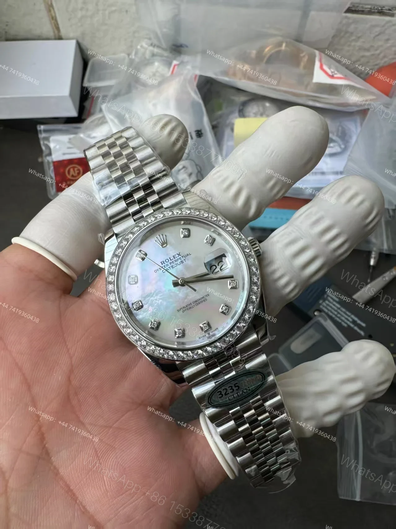 View 9 of Rolex Datejust M126334-0020 1:1 Replica Mother of Pearl Diamond Dial Jubilee 41MM 3235 Movement Super Clone Watch