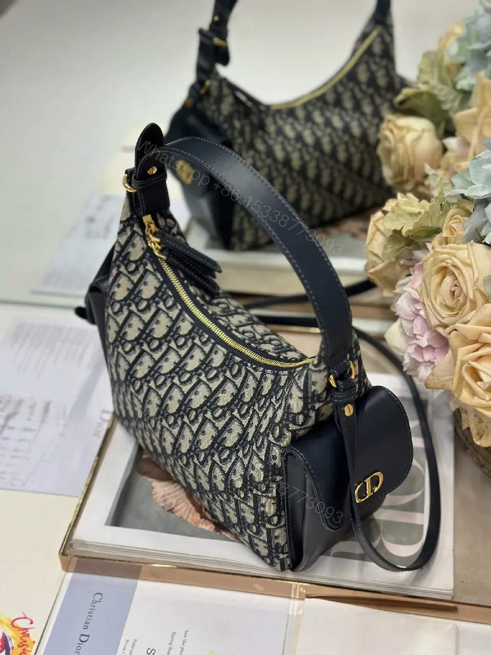 View 9 of Jacquard Patterned Leather-Trim Shoulder Bag: Structured Chic
