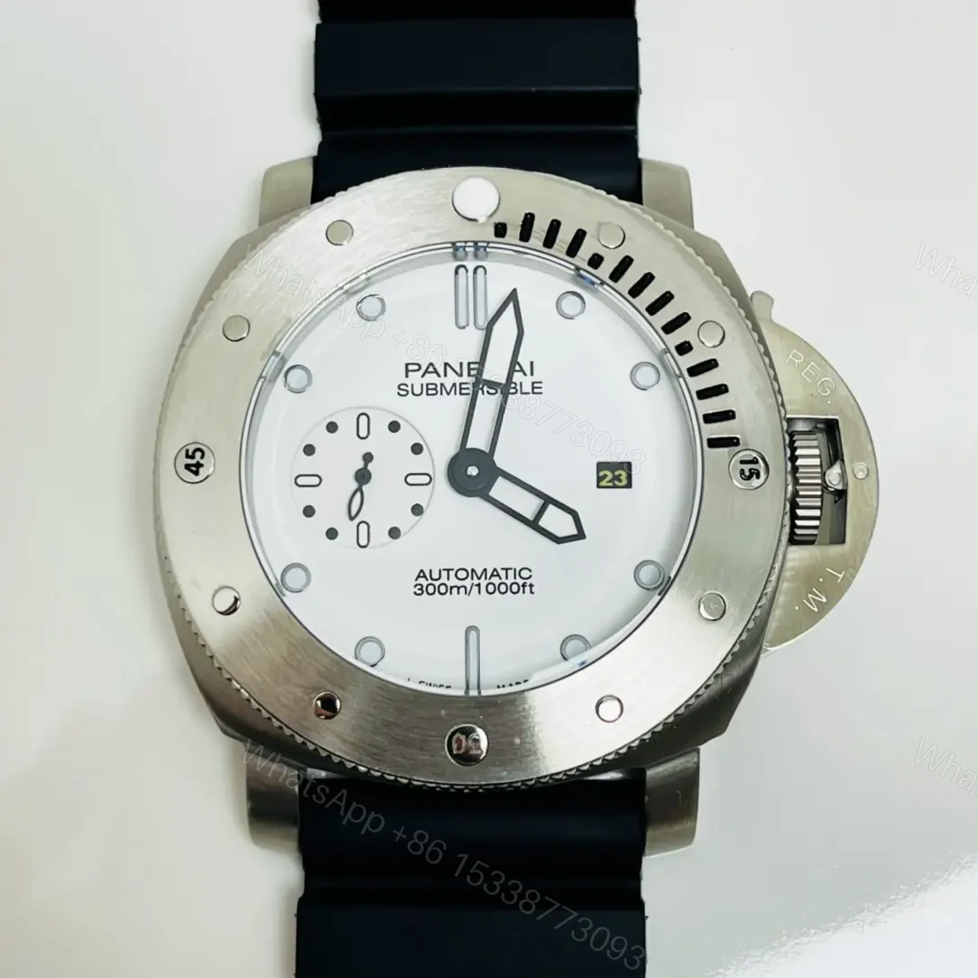 PANERAI Submersible Automatic Watch – White Dial, 316L Stainless Steel Case, Black Rubber Strap, 48.5mm Diameter, Noble Style — view 1