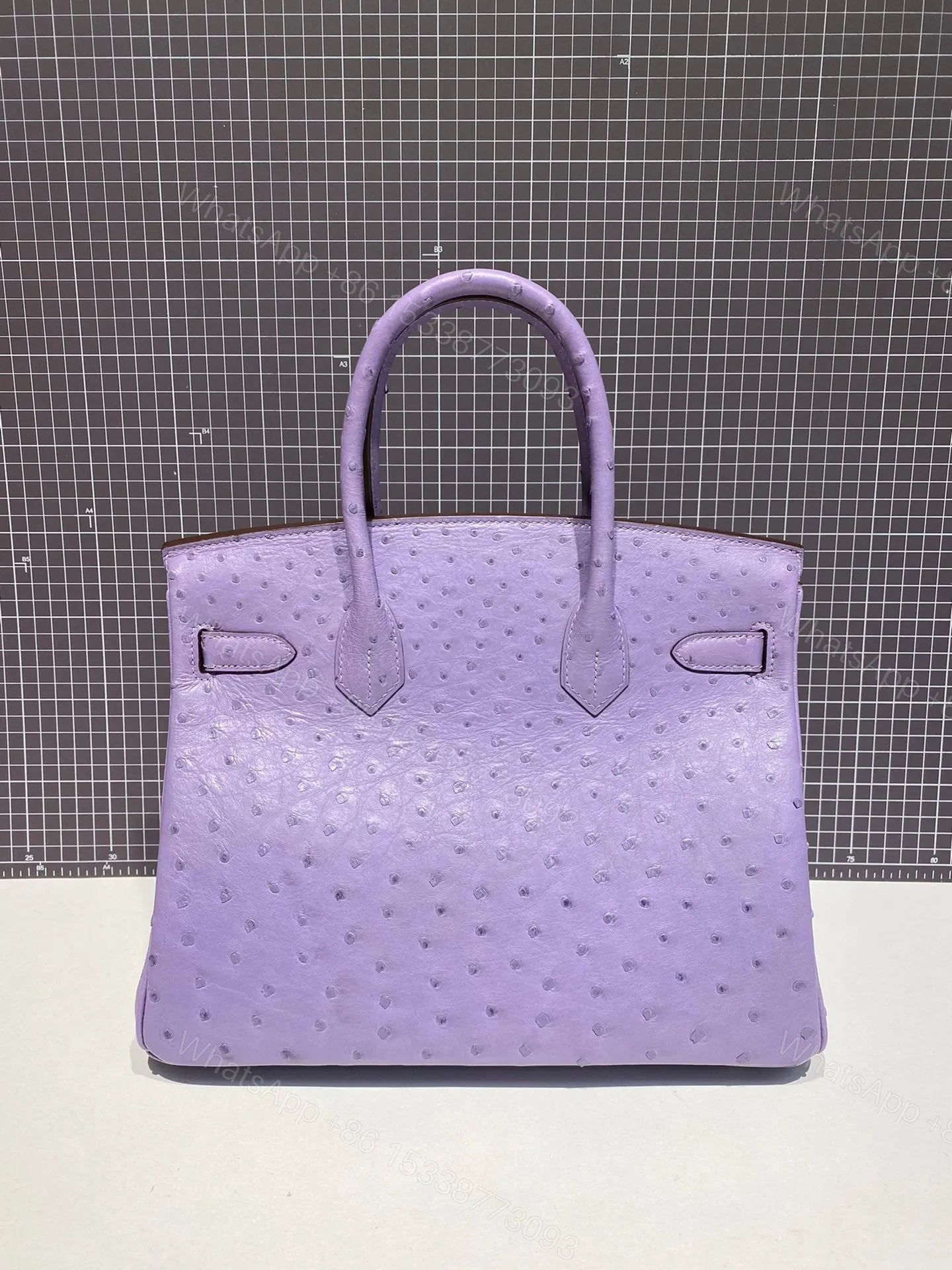 View 2 of HN 30CM PURPLE OSTRICH LEATHER SILVER HARDWARE