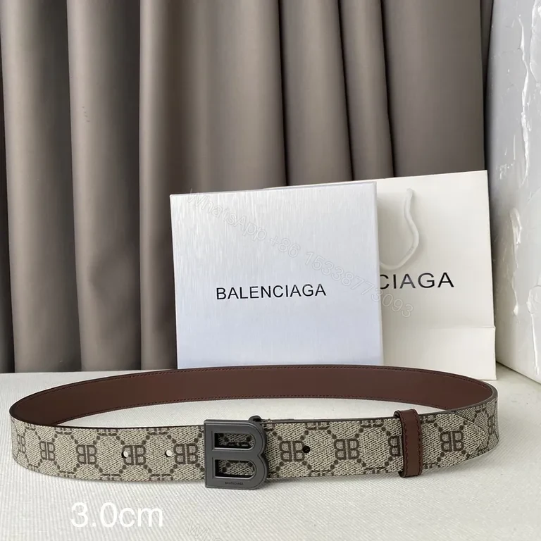 View 5 of Beige-Monogram Belt with Gunmetal B Buckle - Luxury Style