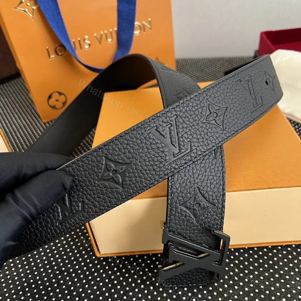 View 2 of Monogram Leather Belt with Gold Accent Buckle - Luxury Style