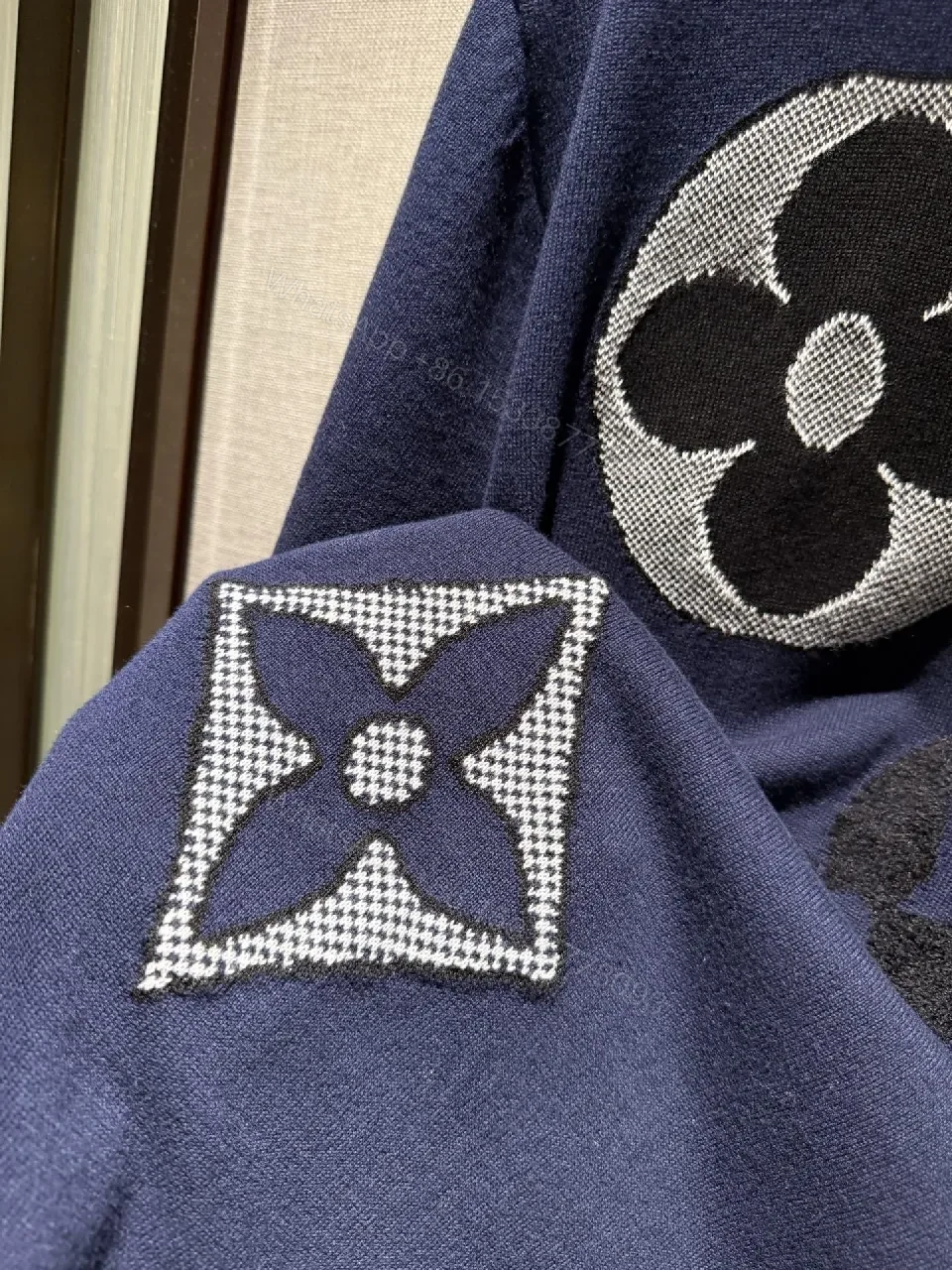 View 8 of Textured Knit Dress in Navy with LV Motifs: Luxe Statement Dress