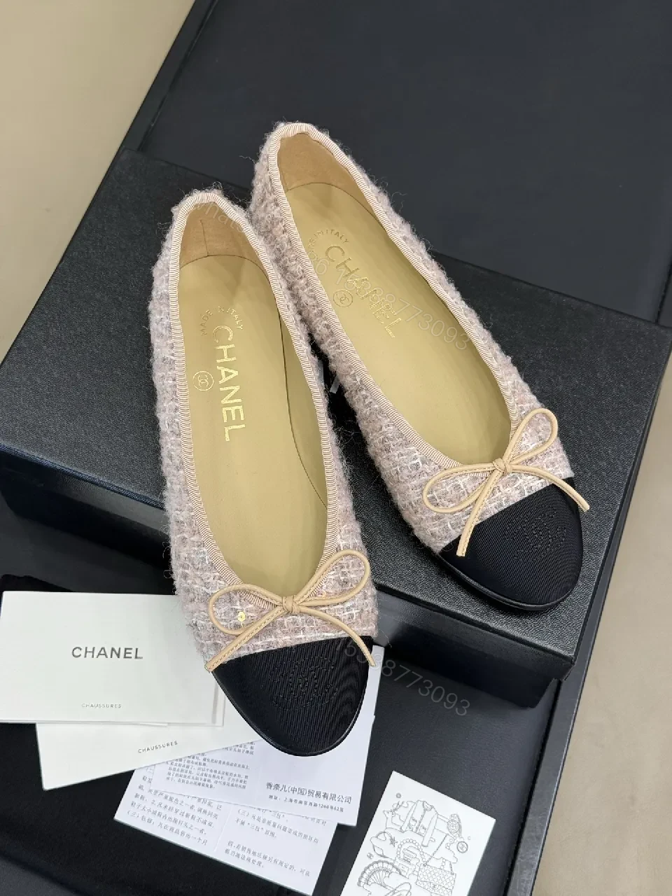 View 6 of Tweedy Black Cap-Toe Ballet Flats - Textured Comfort Luxury