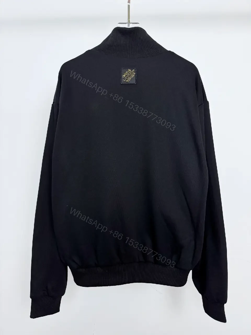 View 7 of Black Leather-Blend Zip Jacket with Luxury Emblem