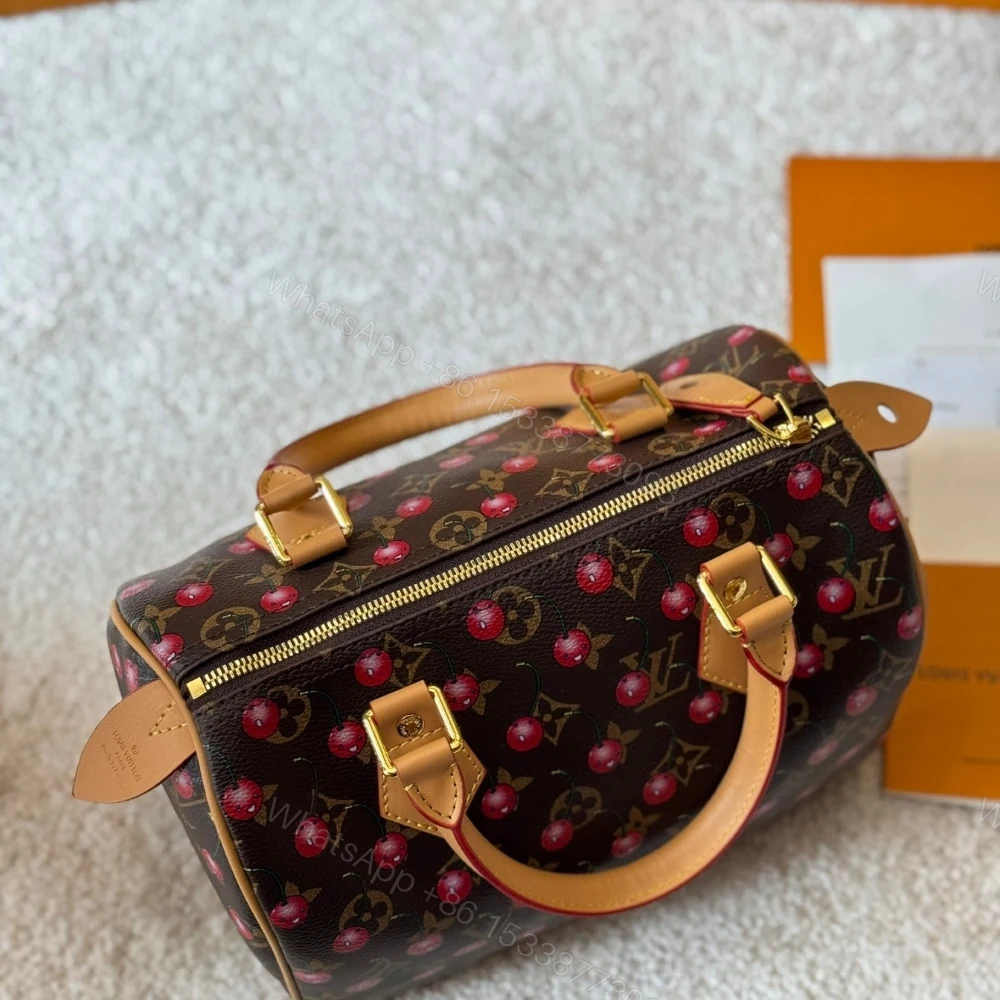 View 6 of Louis Vuitton X Takashi Murakami Monogram Cerise Speedy 25 Gold Hardware Brown 25Cm