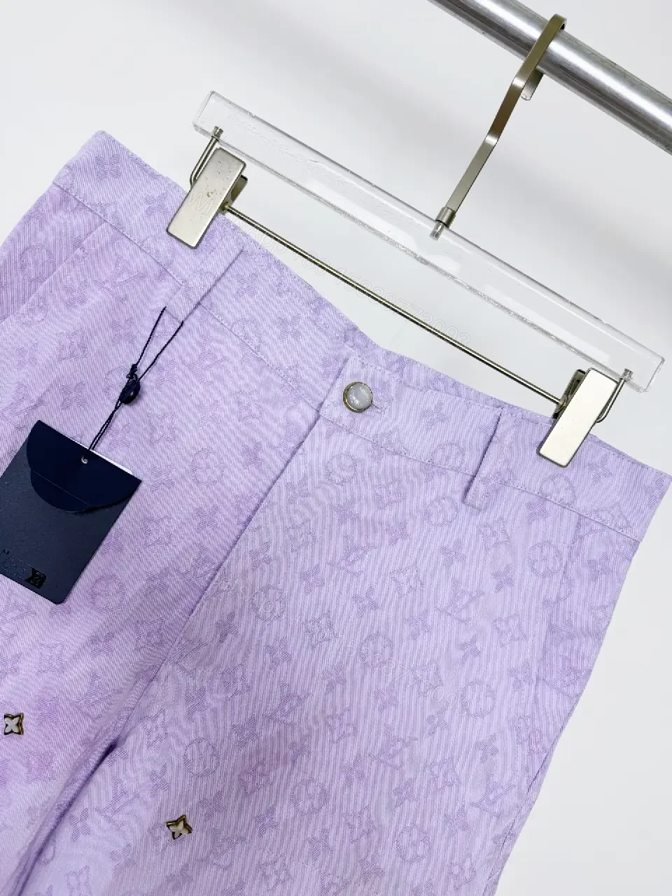 View 3 of Lavender Leather-Patterned Bermuda Shorts with Star Embellishments
