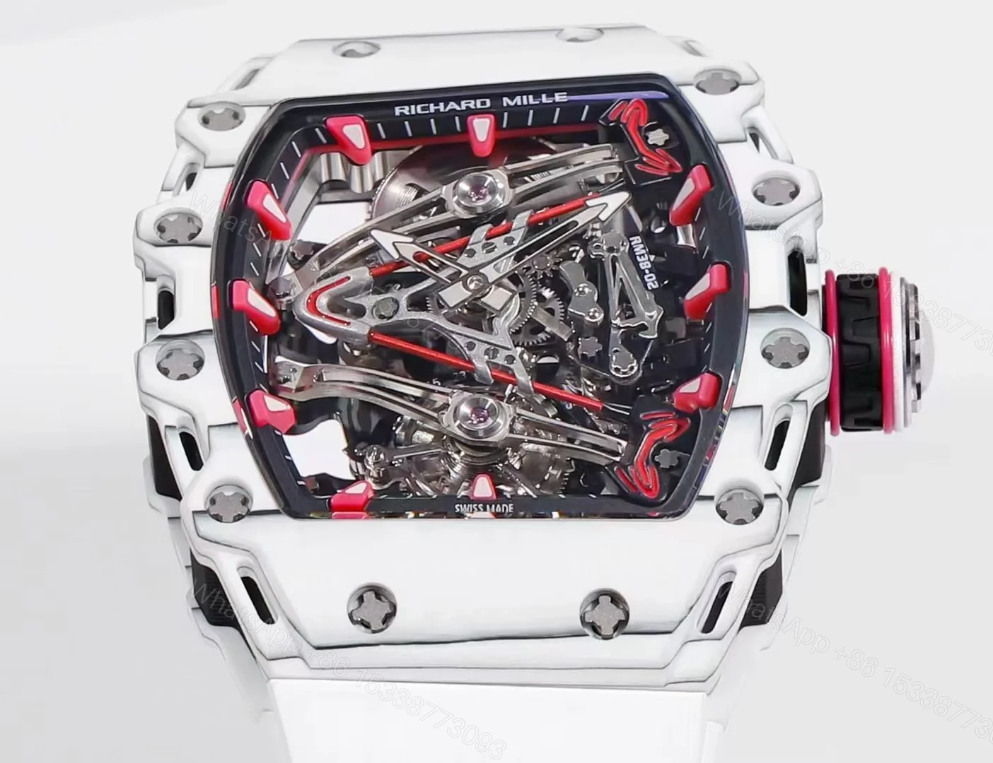 View 4 of Richard Mille RM38-02 Tourbillon Bubba Watson Watch Pink Quartz Carbon Fiber Skeleton Dial Manual Winding Movement Premium Edition RM38-02-BW-PINK-TB