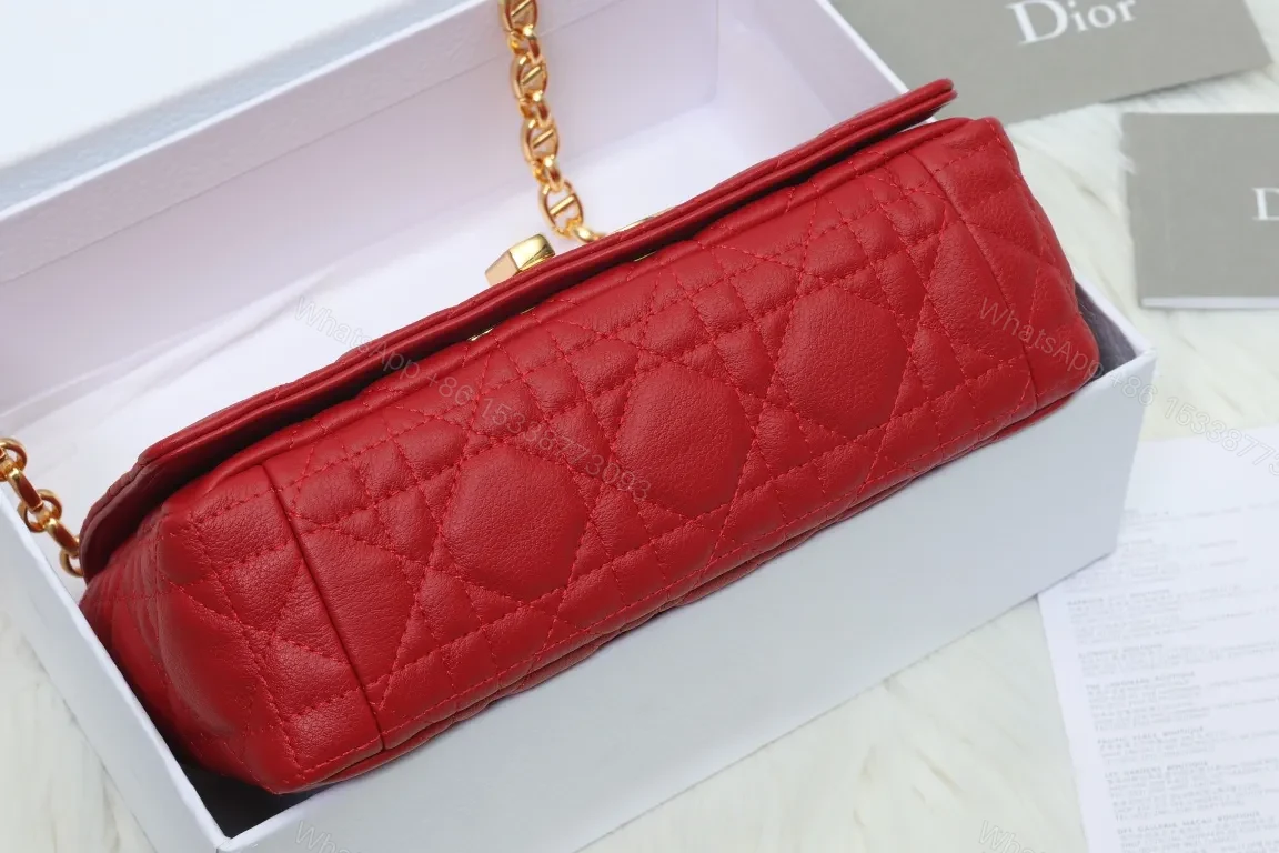 View 2 of Vibrant Red Quilted Leather Shoulder Bag, Gold Hardware, Luxe Clutch-Style