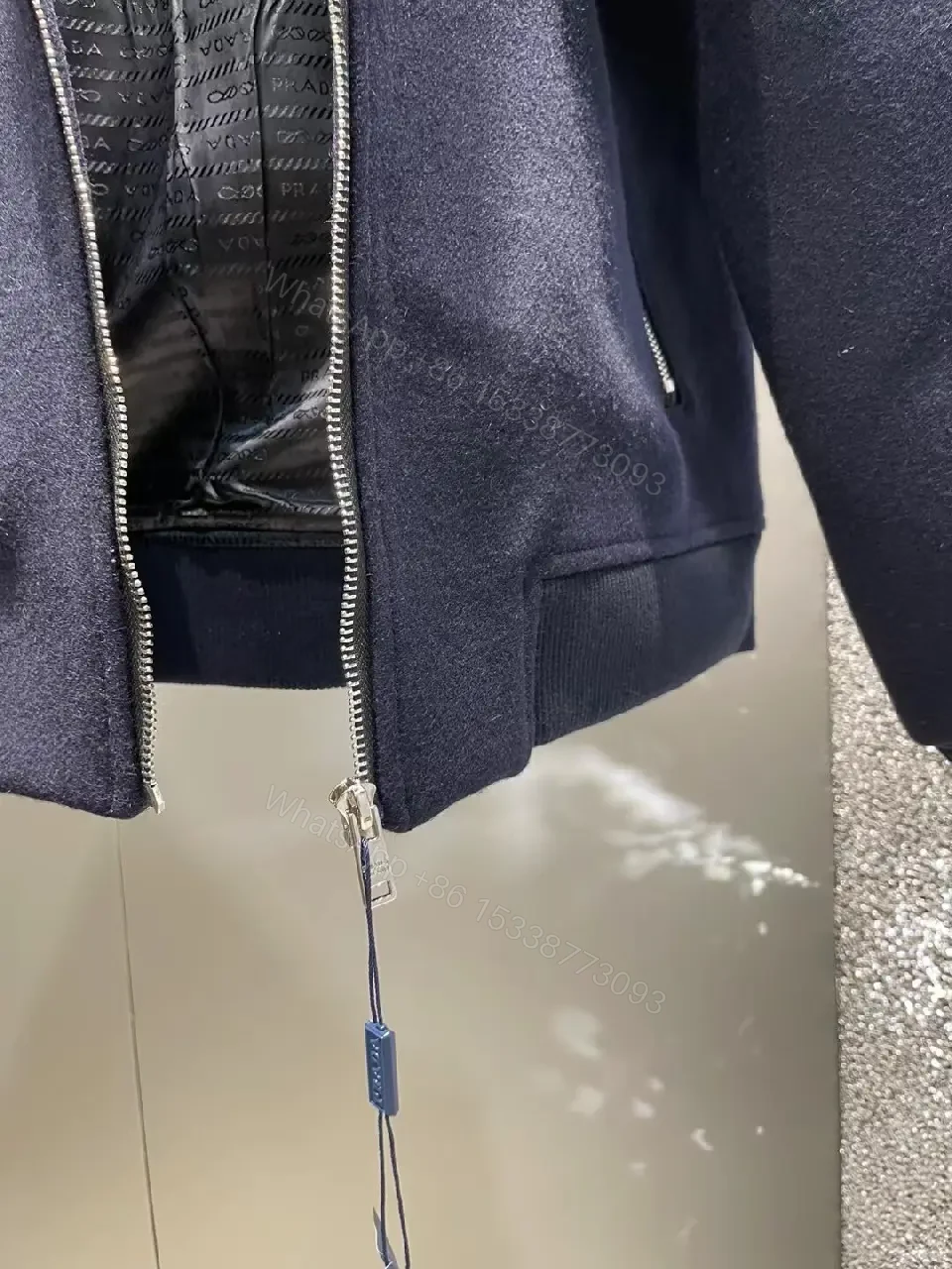 View 3 of Navy Knit Zip Bomber - Refined Texture, Subtle Logo