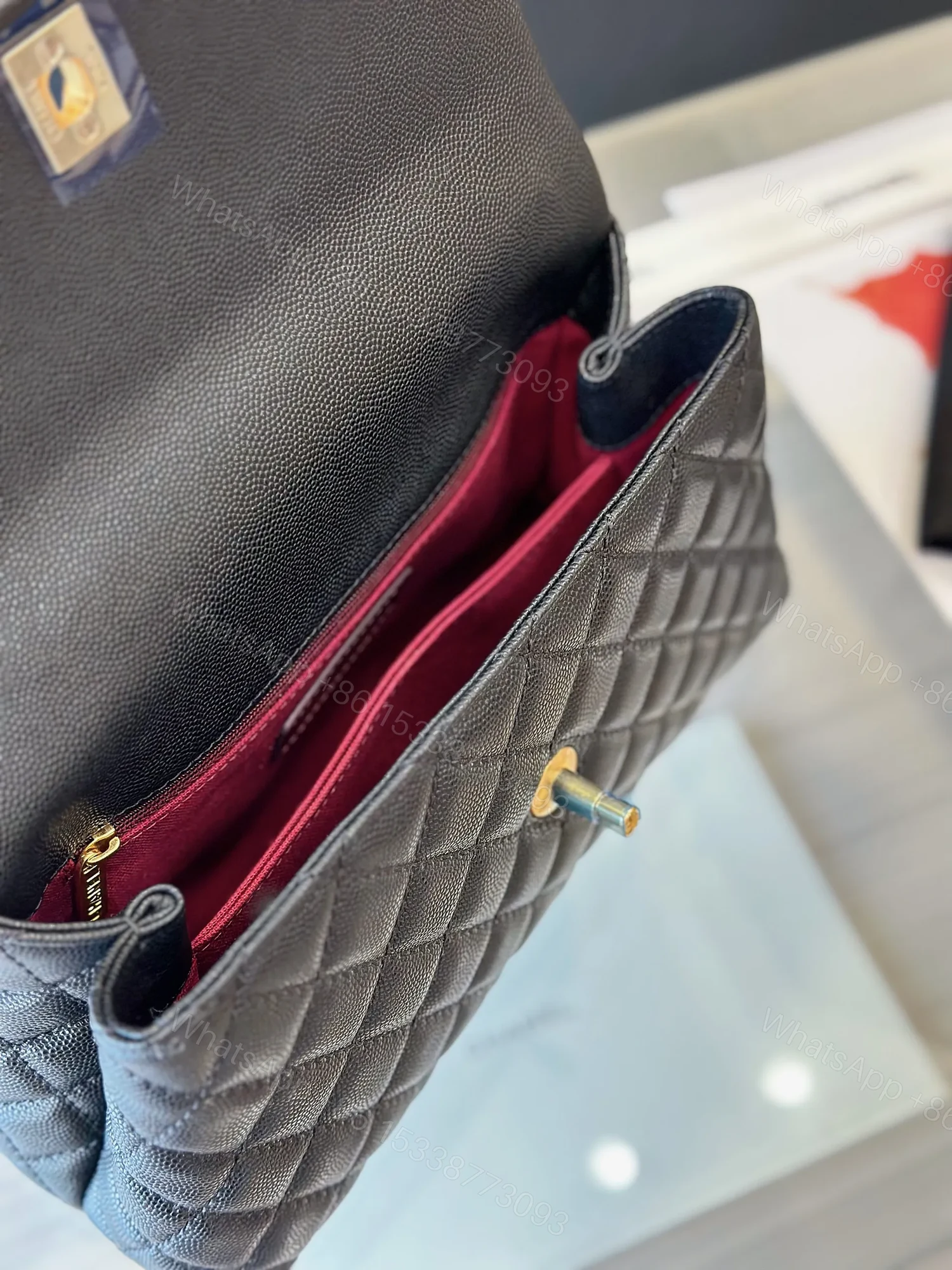 View 3 of Chanel Handbag Coco Lock Gold Lizard Skin Black 24cm