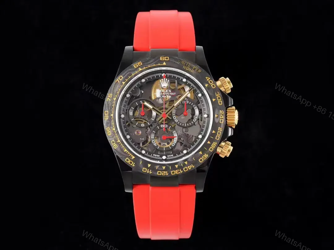 Bold red gold daytona replica 40MM Carbon Skeleton Edition RG-DAYTONA-CARBON-RED-GOLD — view 1