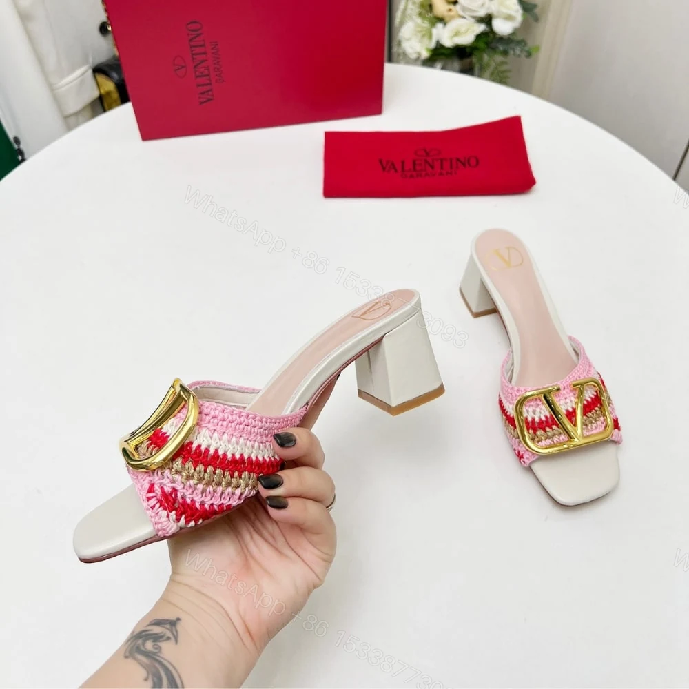 View 5 of VALENTINO GARAVANI CROCHET VLOGO SIGNATURE SLIDE SANDALS PINK
