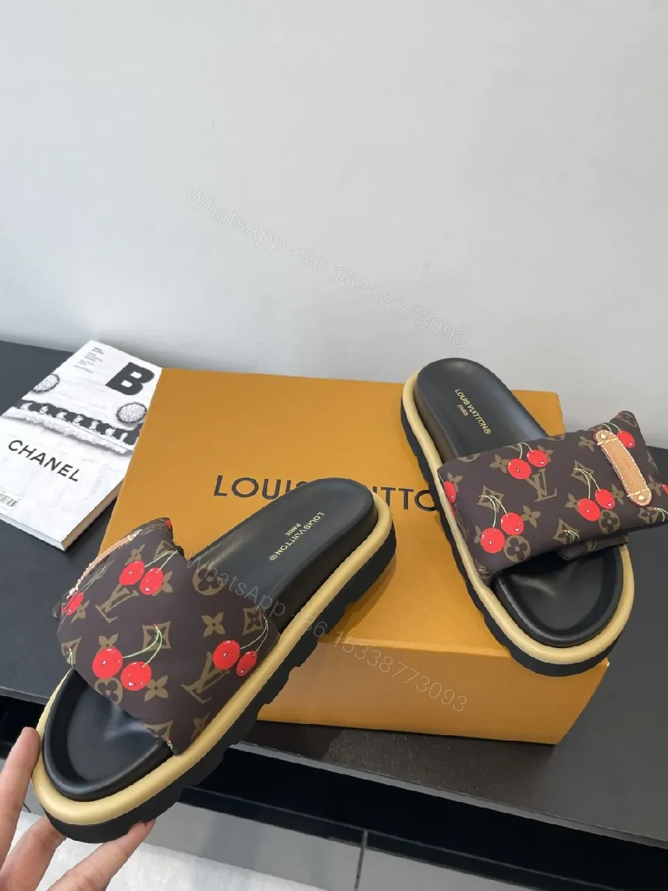 View 2 of Cherry-Accent Monogram Slide: Luxe Comfort Sandal