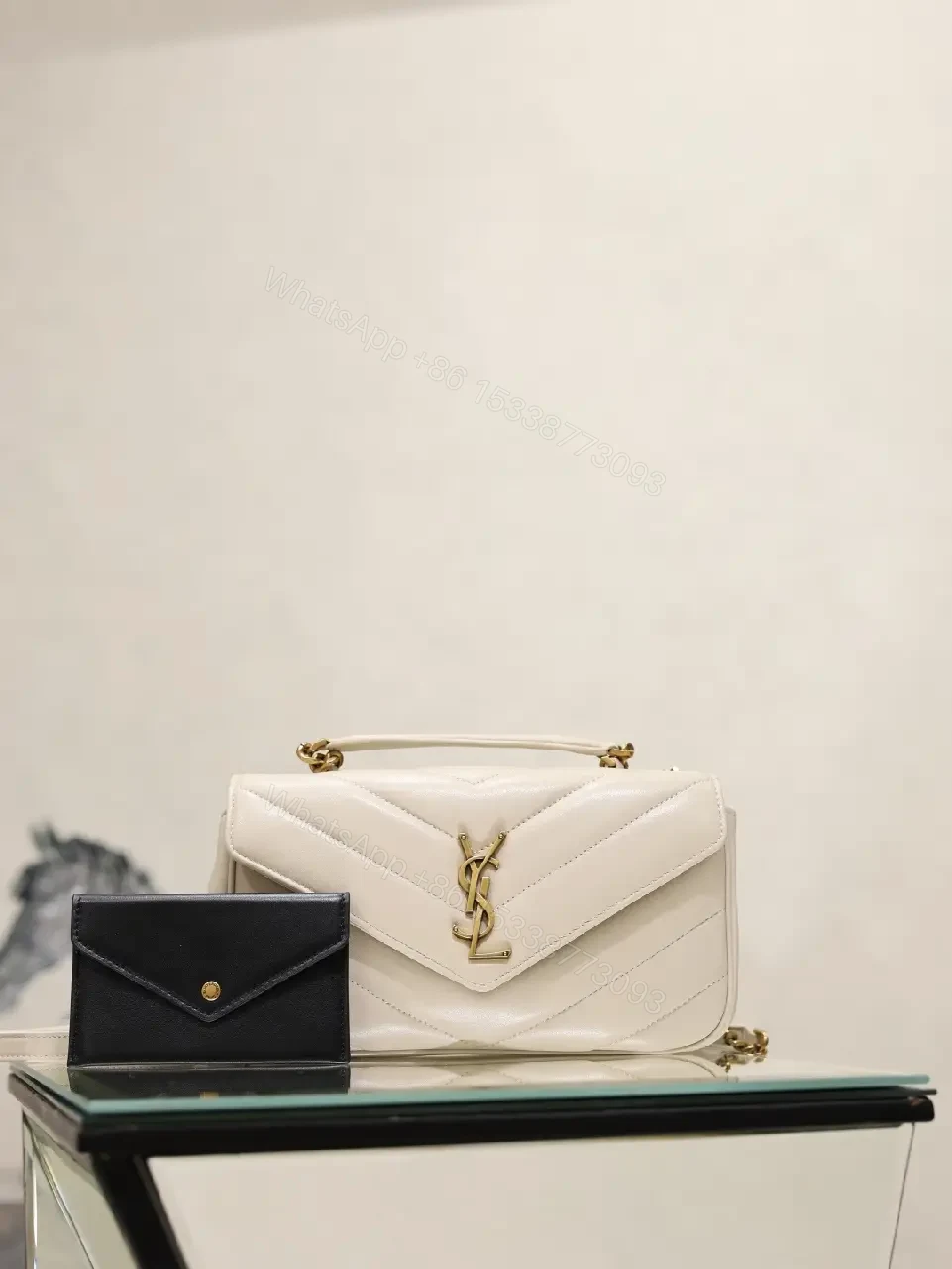 View 7 of White Leather Luxury Handbag Chevron Quilted Top Handle Bag