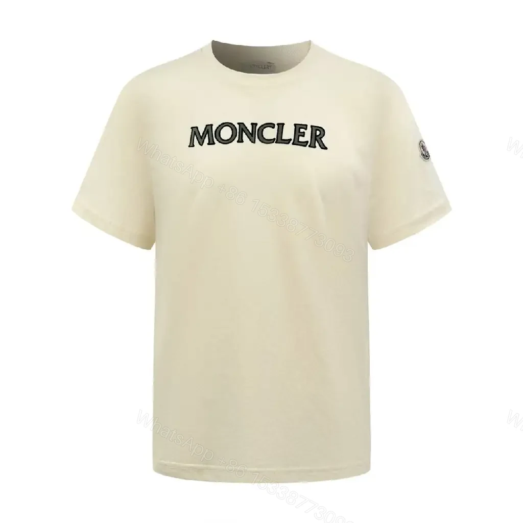 View 3 of Cream-Colored Cotton Crewneck Tee with Logo Patch, Relaxed Fit