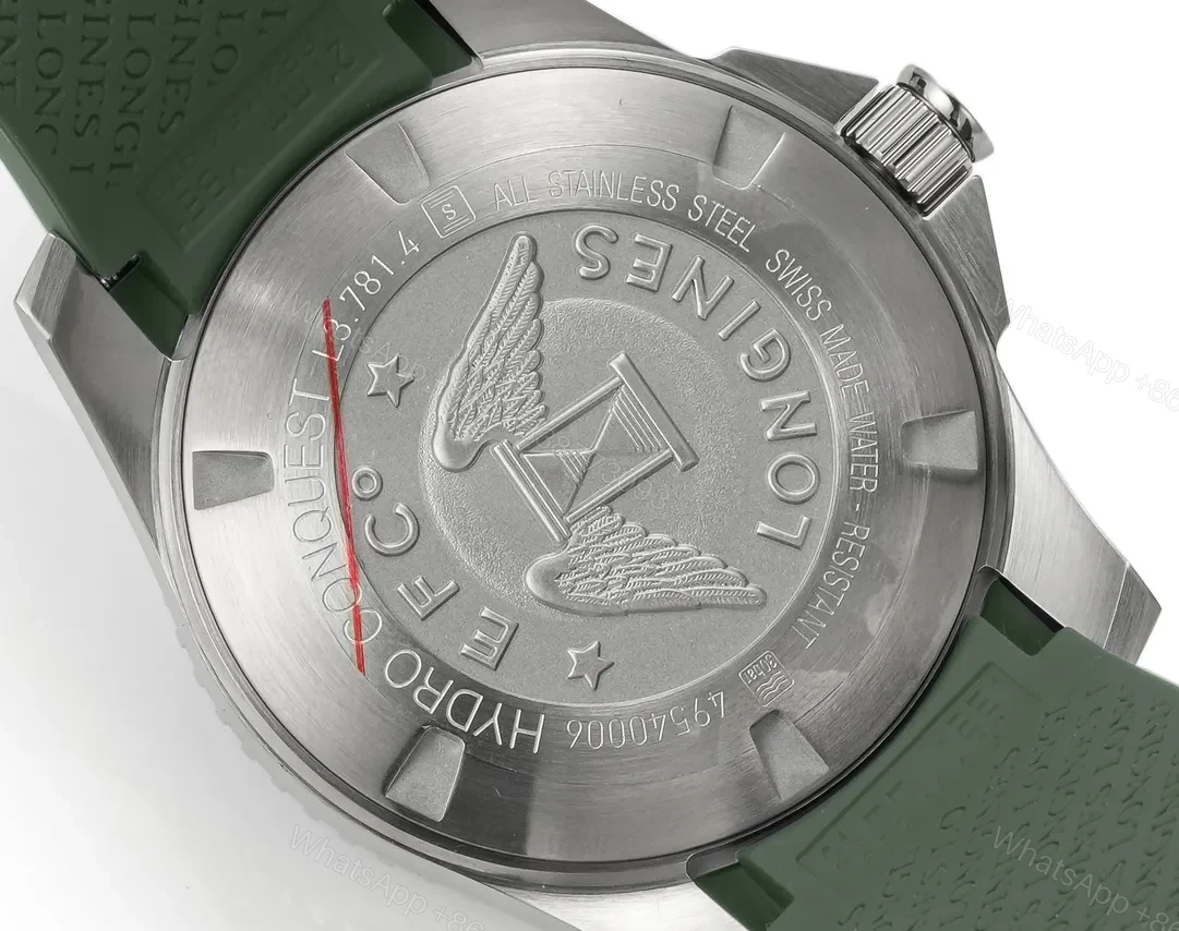View 6 of Longines Conquest Green Dial Automatic Diver’s Watch with Stainless Steel Case and Green Rubber Strap