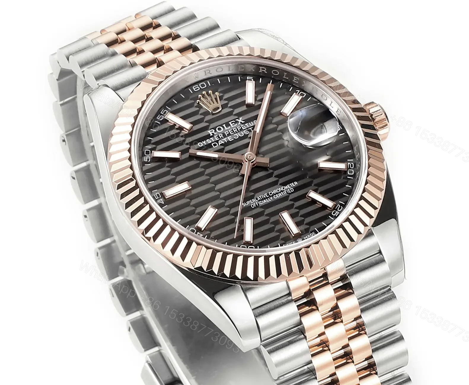 View 3 of ROLEX Datejust 41 Slate Fluted Motif Dial Automatic Men’s Steel and 18kt Everose Gold Oyster Watch 126331-0020