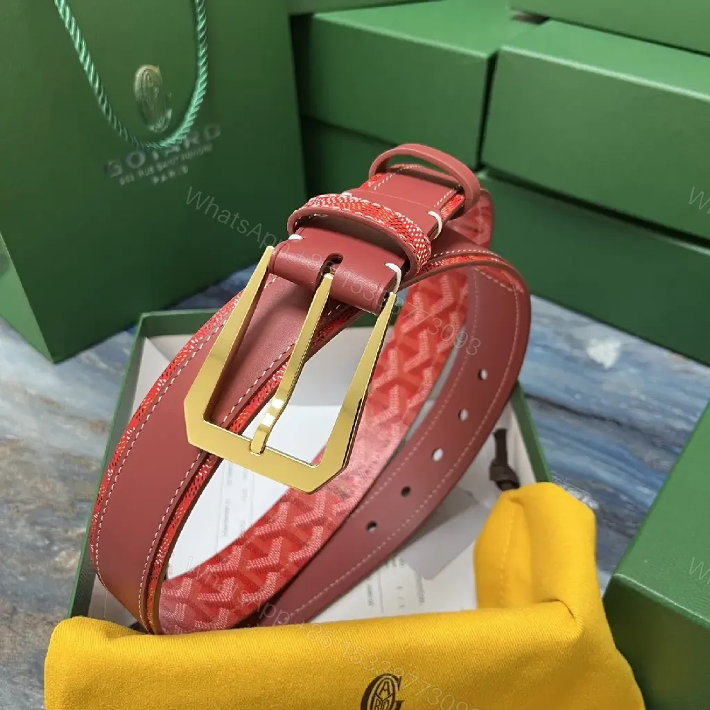 View 6 of Chic Red Leather Belt in Gold with Signature Pattern (60)