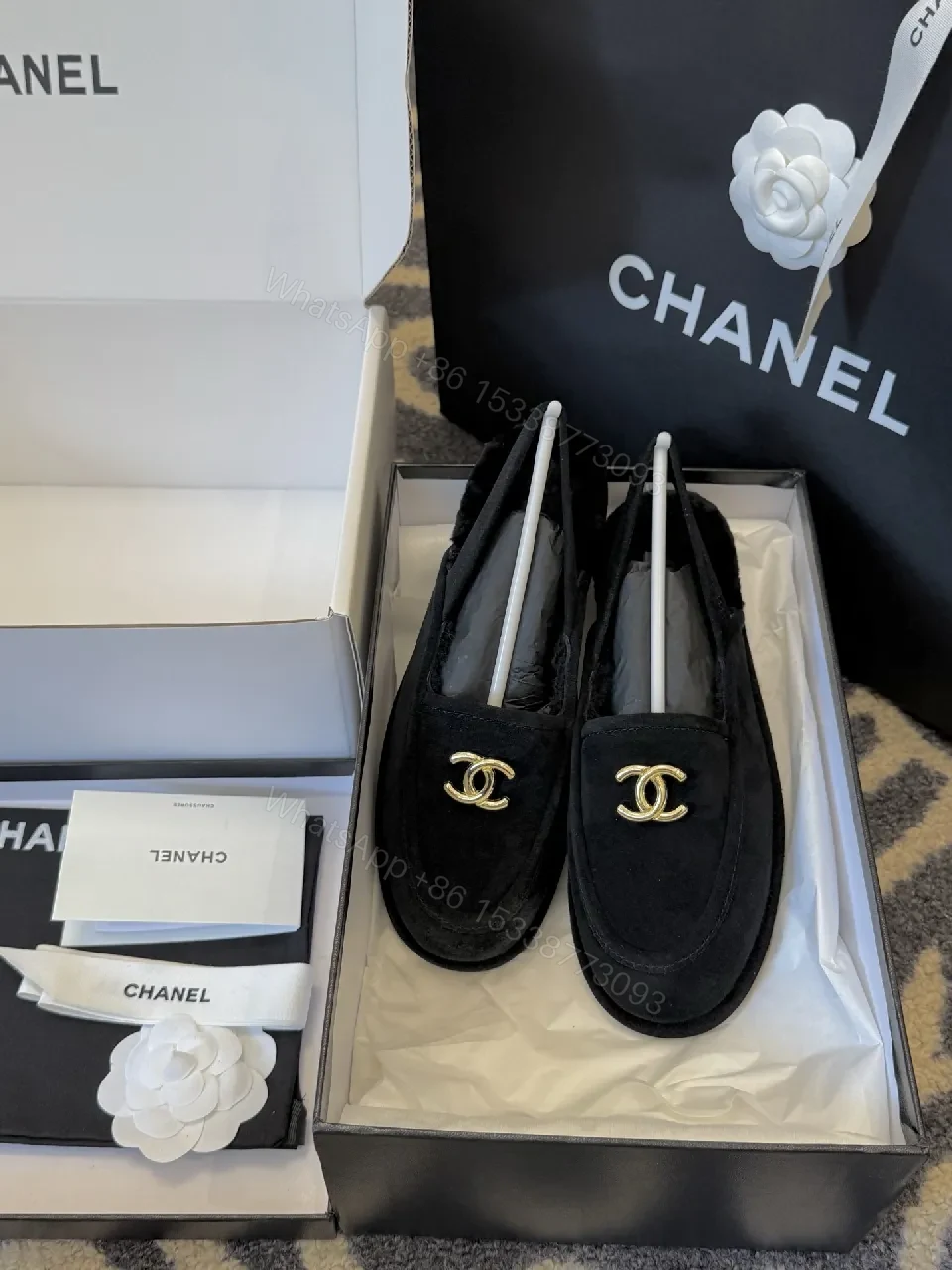View 2 of Lux Velvet Loafers with Gold Logo Detail - Velvet, Gold, Loafers, Slip-On, Elegant Style