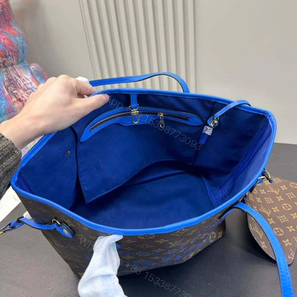 View 6 of Louis Vuitton Neverfull MM Bag Ikat Flower Monogram Granblue Blue 33Cm M40938