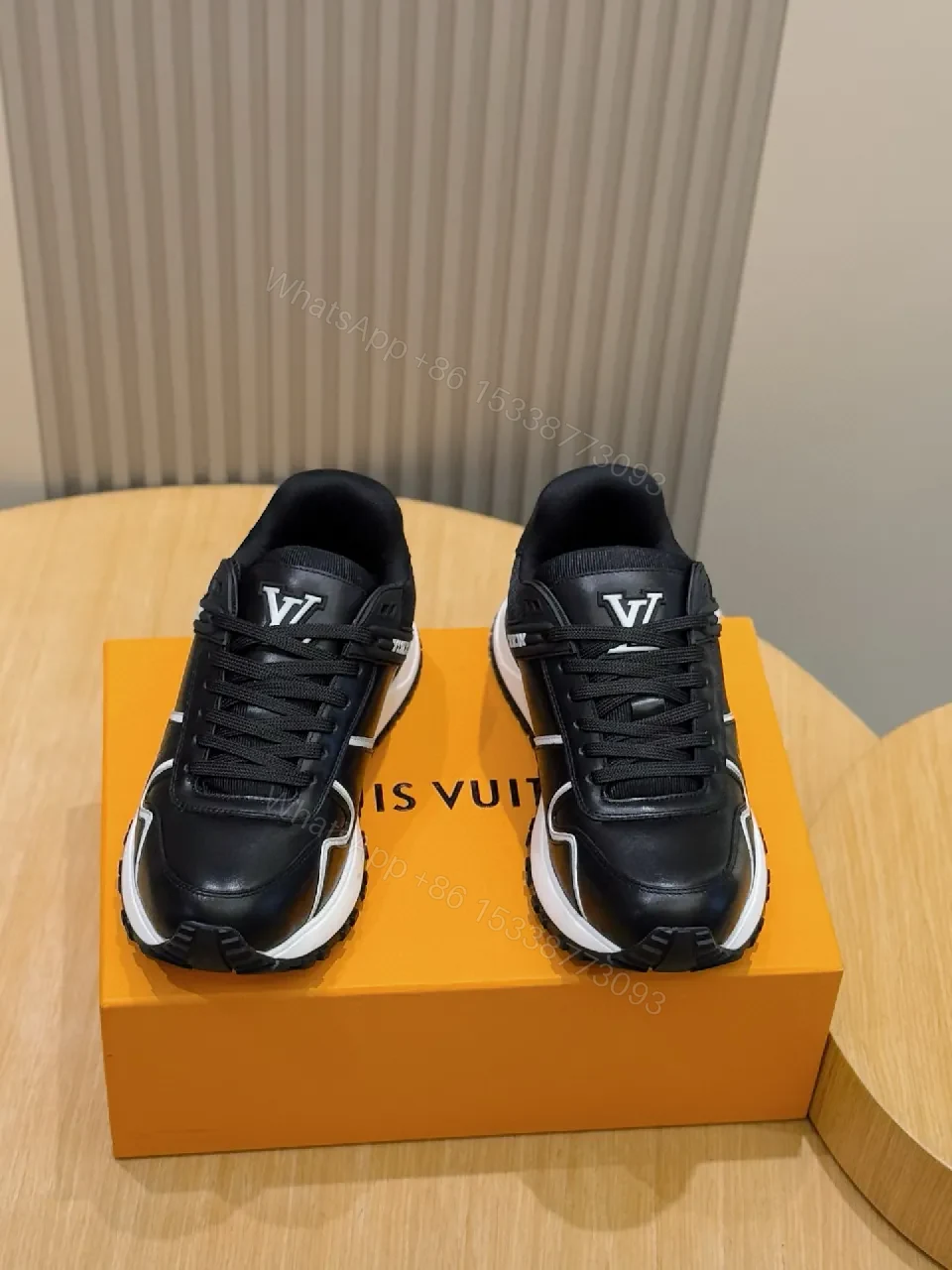 View 7 of Black Leather Luxe Runner: Modern High‐Top Sneakers