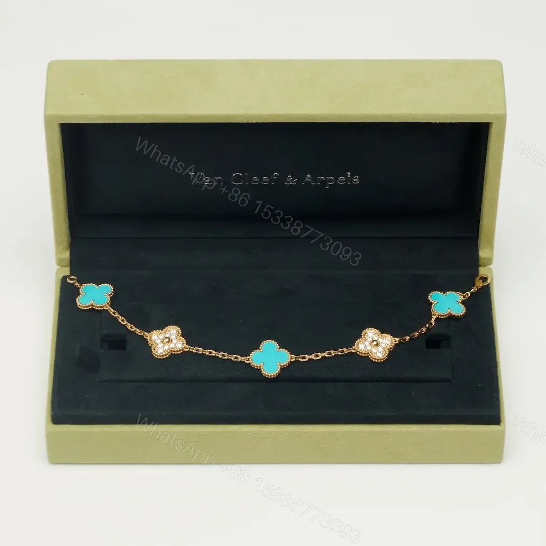 View 5 of Van Cleef Arpels Vintage Alhambra 5 Motifs Turquoise Diamonds Bracelet