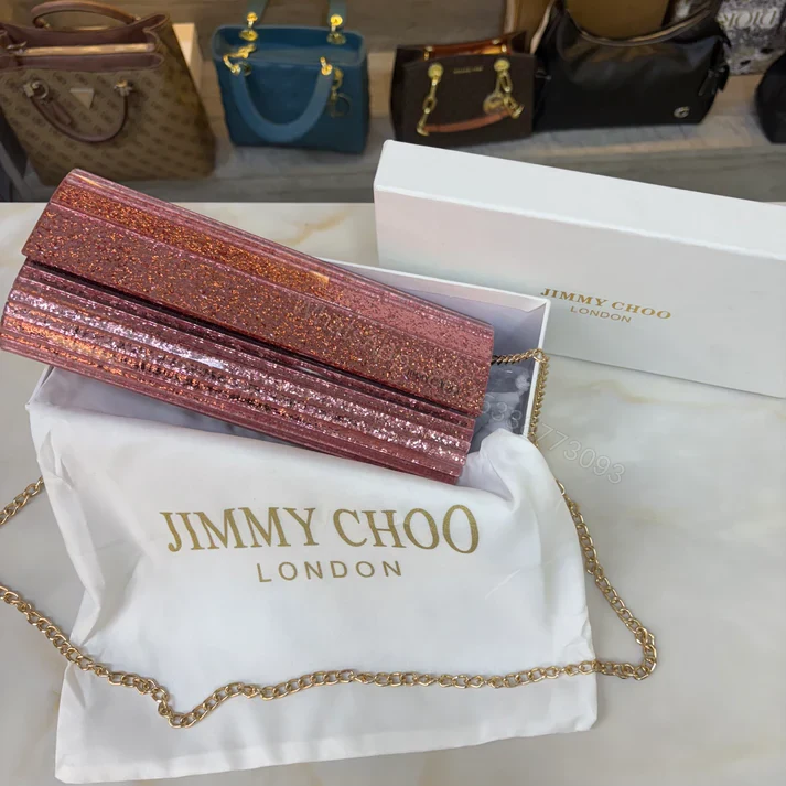 FIRST COPY JIMMY CHOO ROSE GLITTER WEATIE CLUTCH HANDBAG — view 2