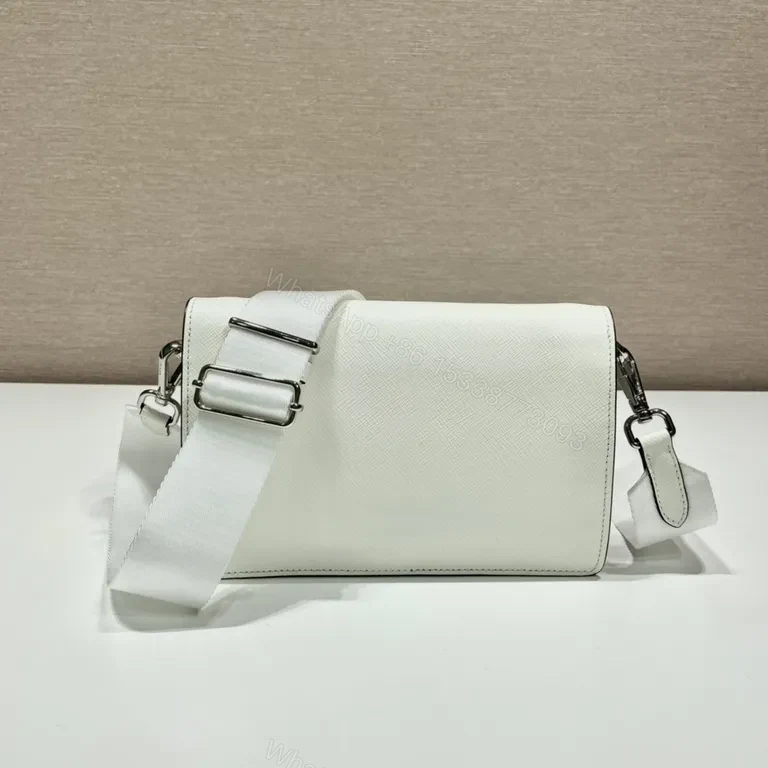 View 5 of White Prada Crossbody with Detachable Pouch - Luxe Saffiano Bag