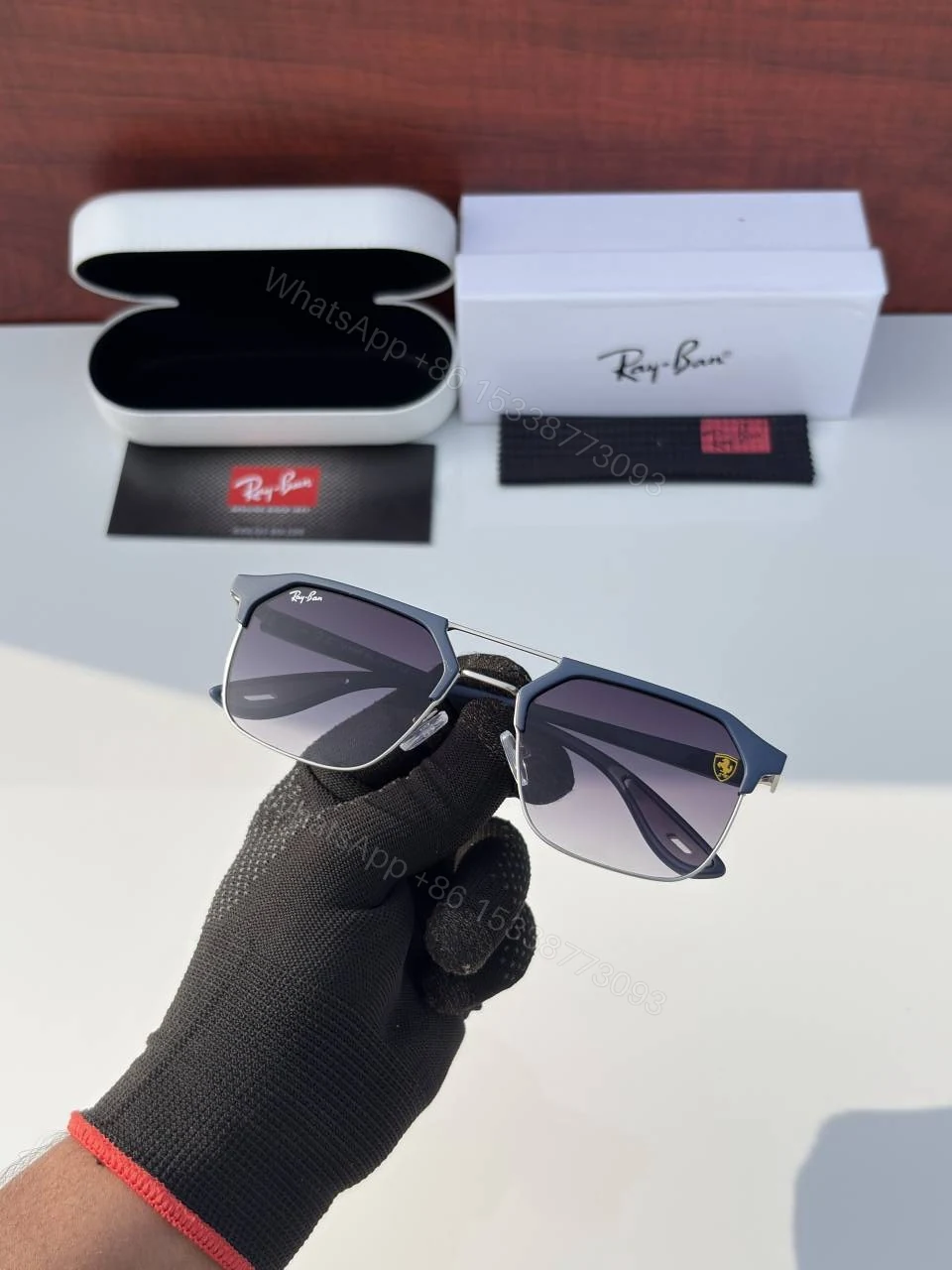 View 4 of First Copy RayBan 04 Silver Blue Sunglasses