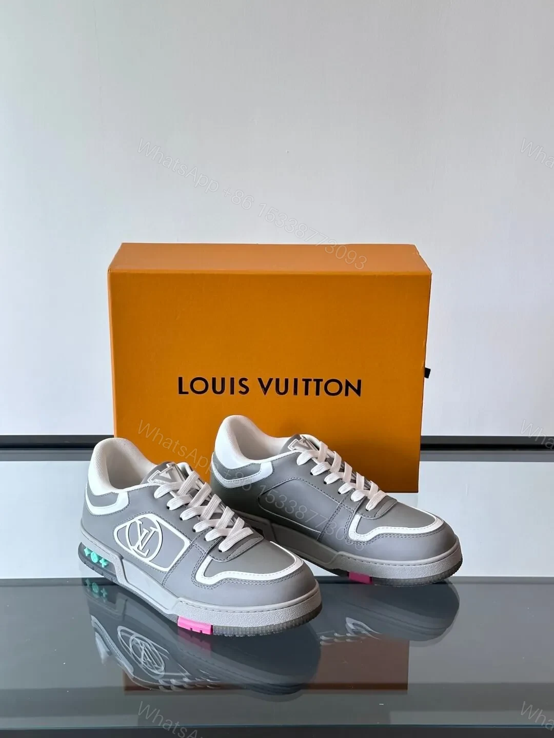 View 5 of LV Men Grey White Leather Sneakers