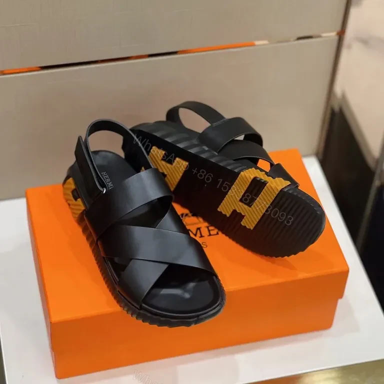 View 8 of Matte-Black Hermes-Influenced Sandals: Sculpted Comfort Platform