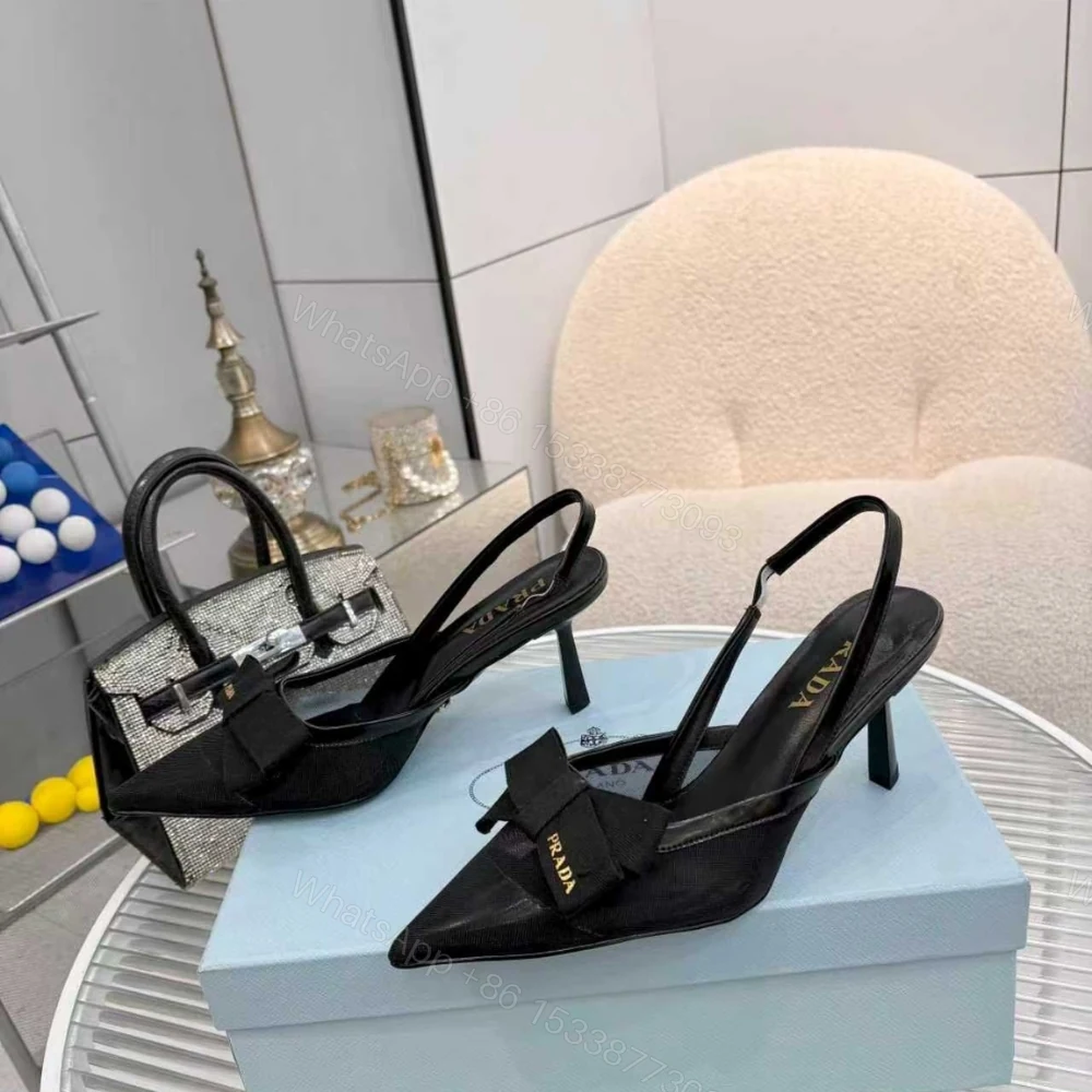 View 6 of Prada Mesh Fabric Slingback Pumps In Black