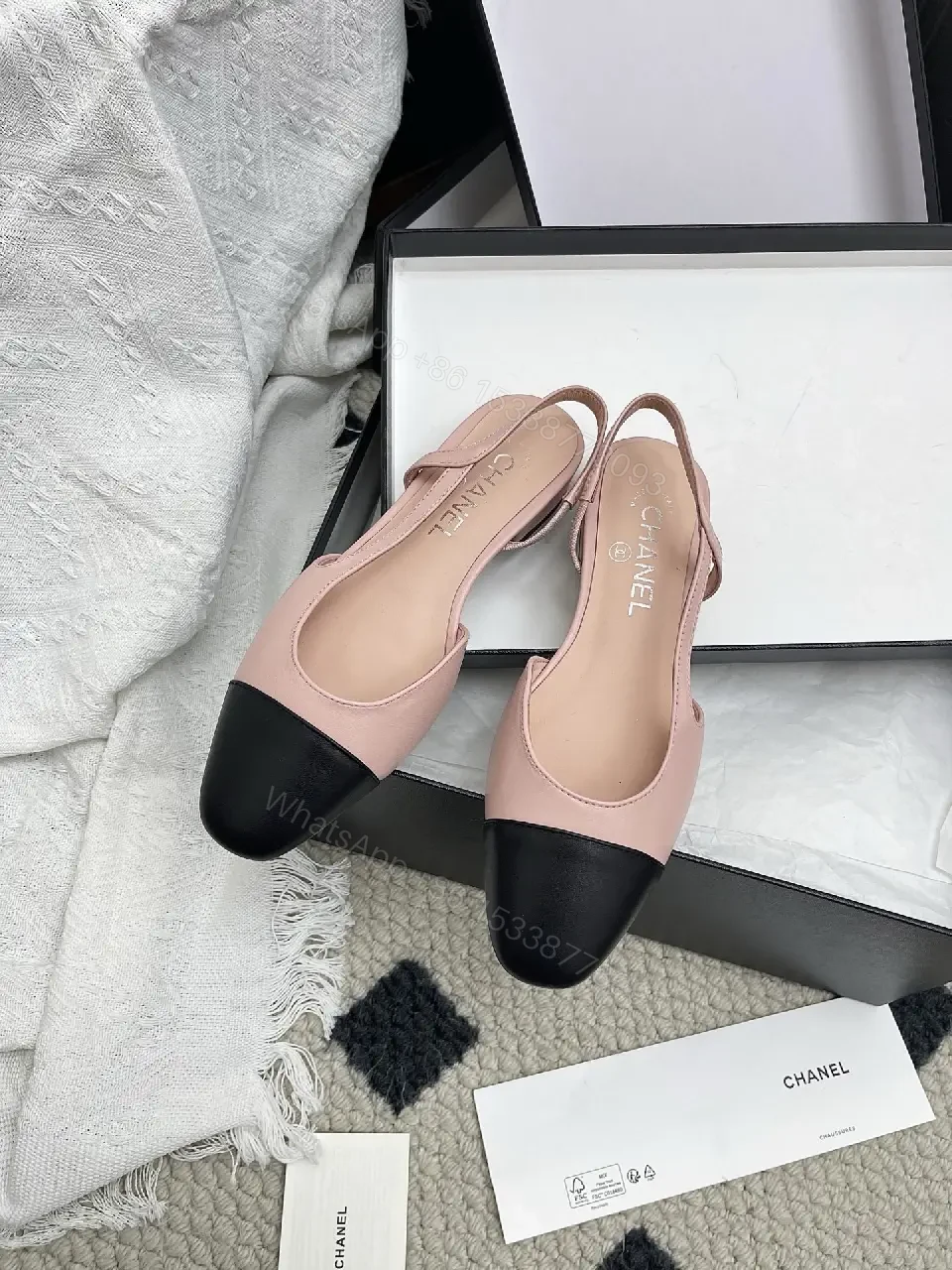 View 9 of Pastel Pink & Black Cap-Toe Slingback Pumps - Elegant, All-Day Comfort