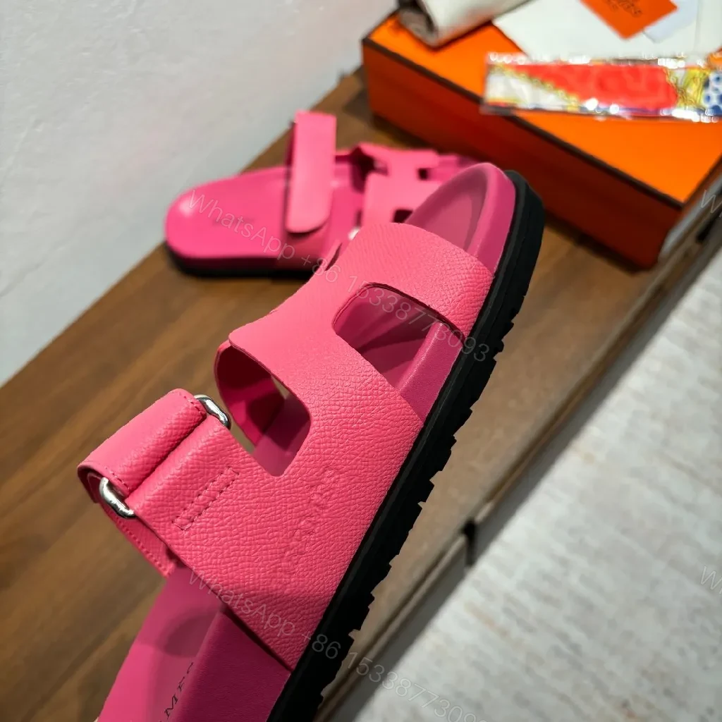 View 2 of Vivid Pink Leather Sandals – Modern Strap Sandal with Contoured Footbed