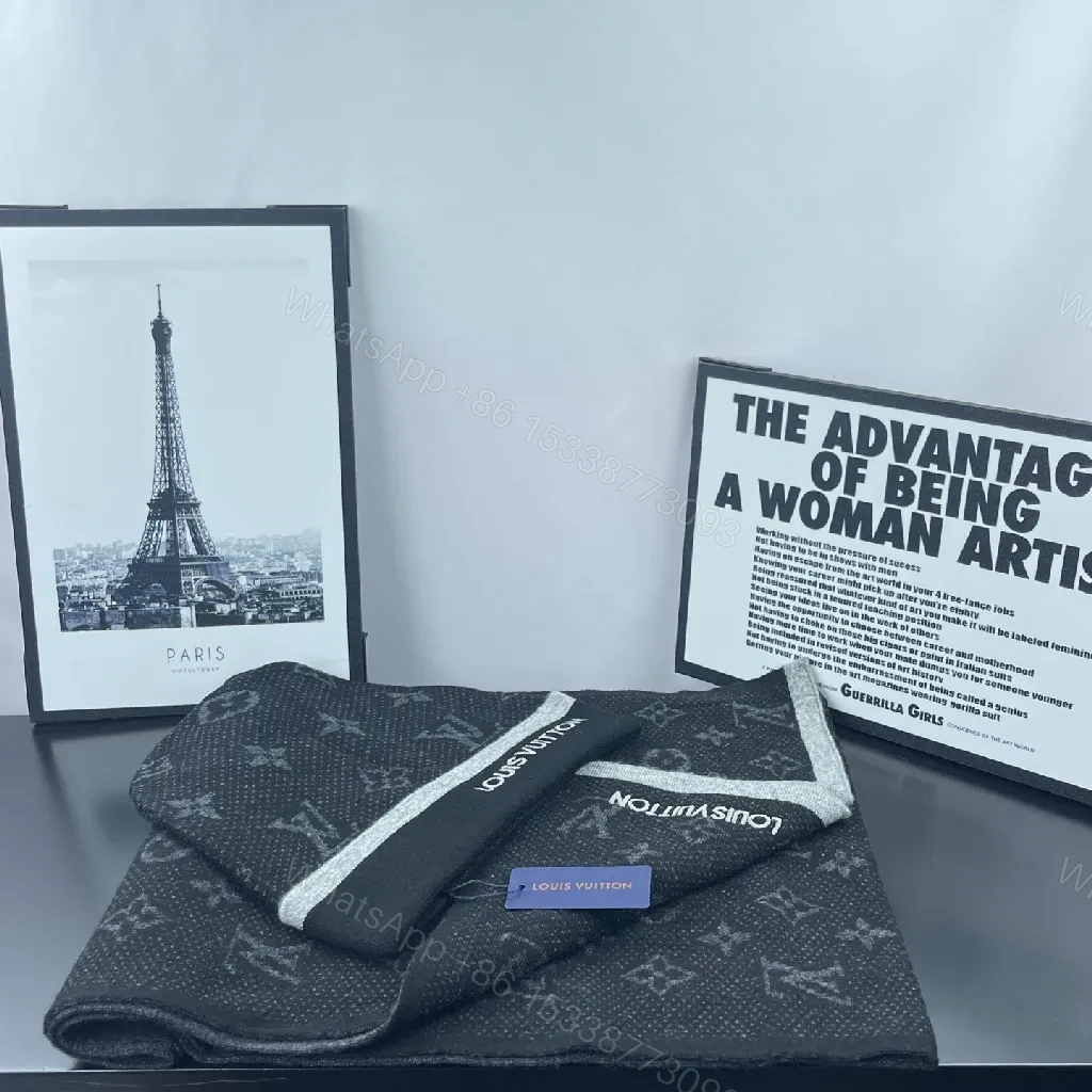 View 3 of Charcoal Monogram Scarf Set: Premium Knit + Signature Accessory