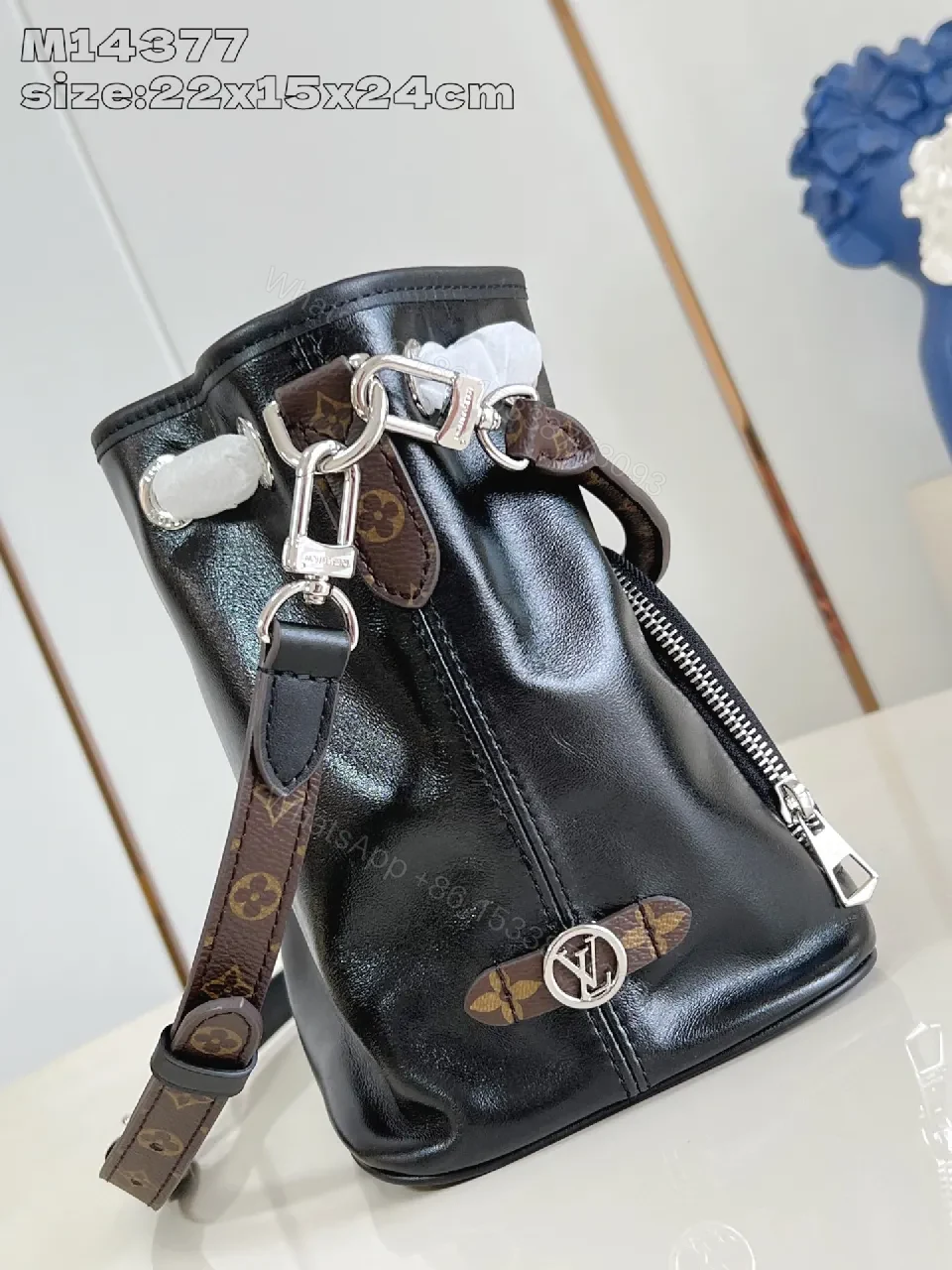 View 2 of Chic Black Leather Messenger Bag with Signature Hardware