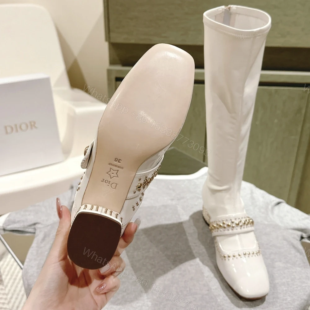 View 6 of 高仿Dior*Belle-D系列KDT063柳釘拉鏈高筒靴4CM白色免檢版