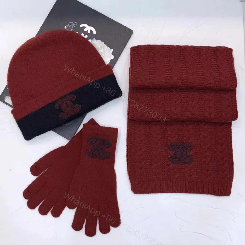 View 5 of Cozy Knit Set: Textured Scarf, Beanie & Gloves with Logo