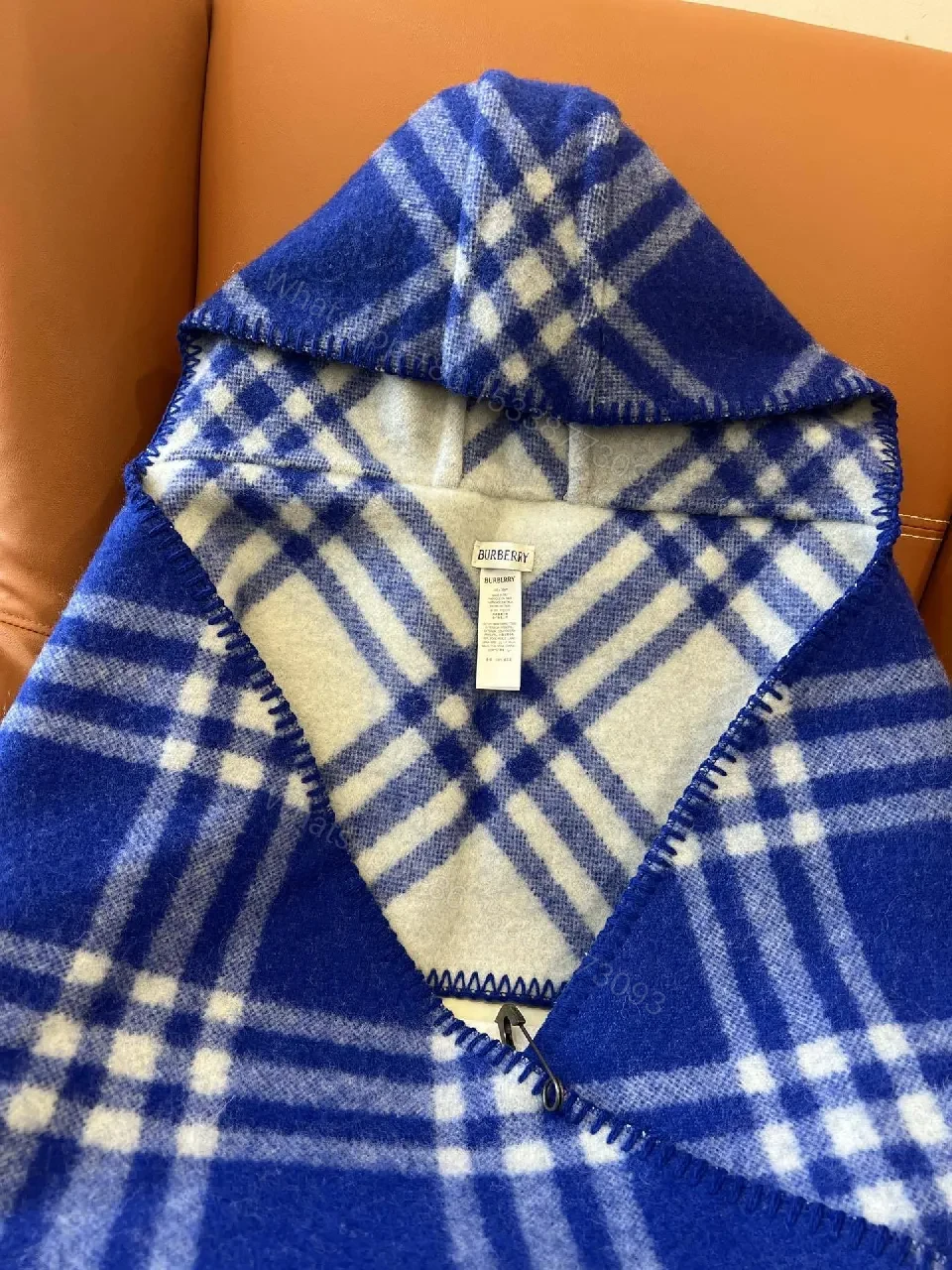 View 3 of Cozy Blue Plaid Wrap: Luxe Fleece, Multi-Season Warmth