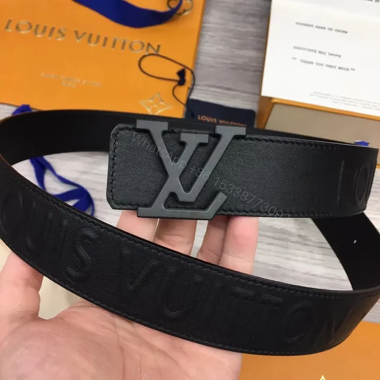 View 4 of Minimalist Black Leather Belt with LV-Inspired Buckle