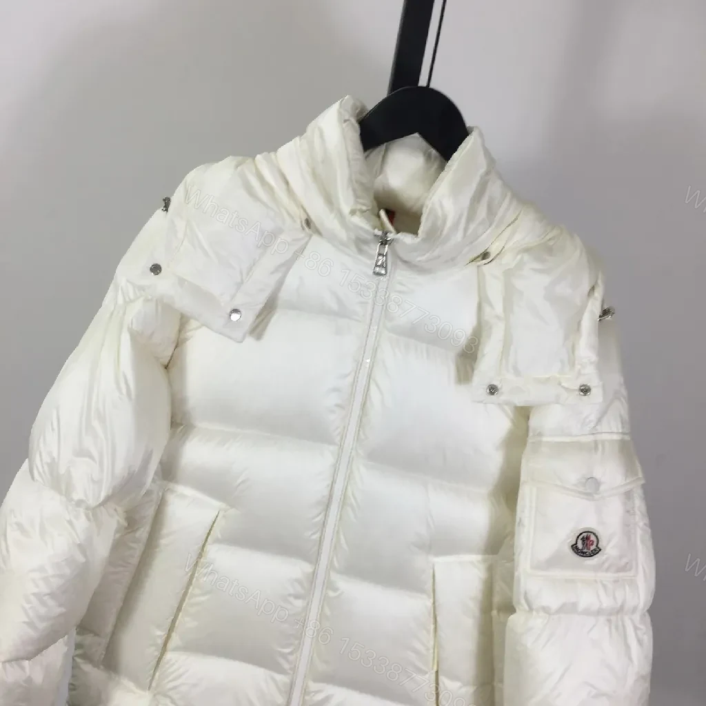 View 6 of White Puffer Jacket: Button-Detail, Luxe Moncler-Style Accent