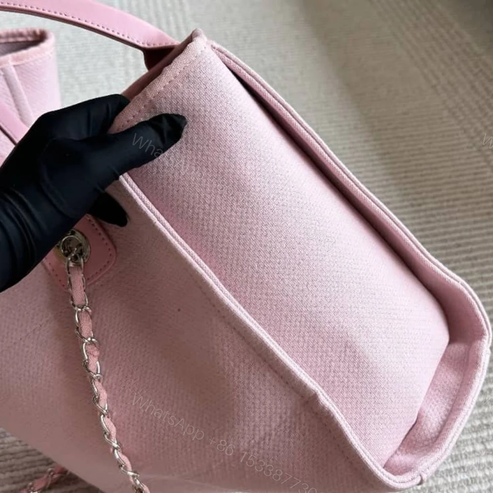 View 3 of Chanel Small Deauville Shopping Tote Bag Mixed Fibers Pink 33Cm