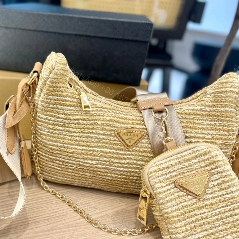 View 3 of Prada Re-Edition 2005 Raffia Bag Tan