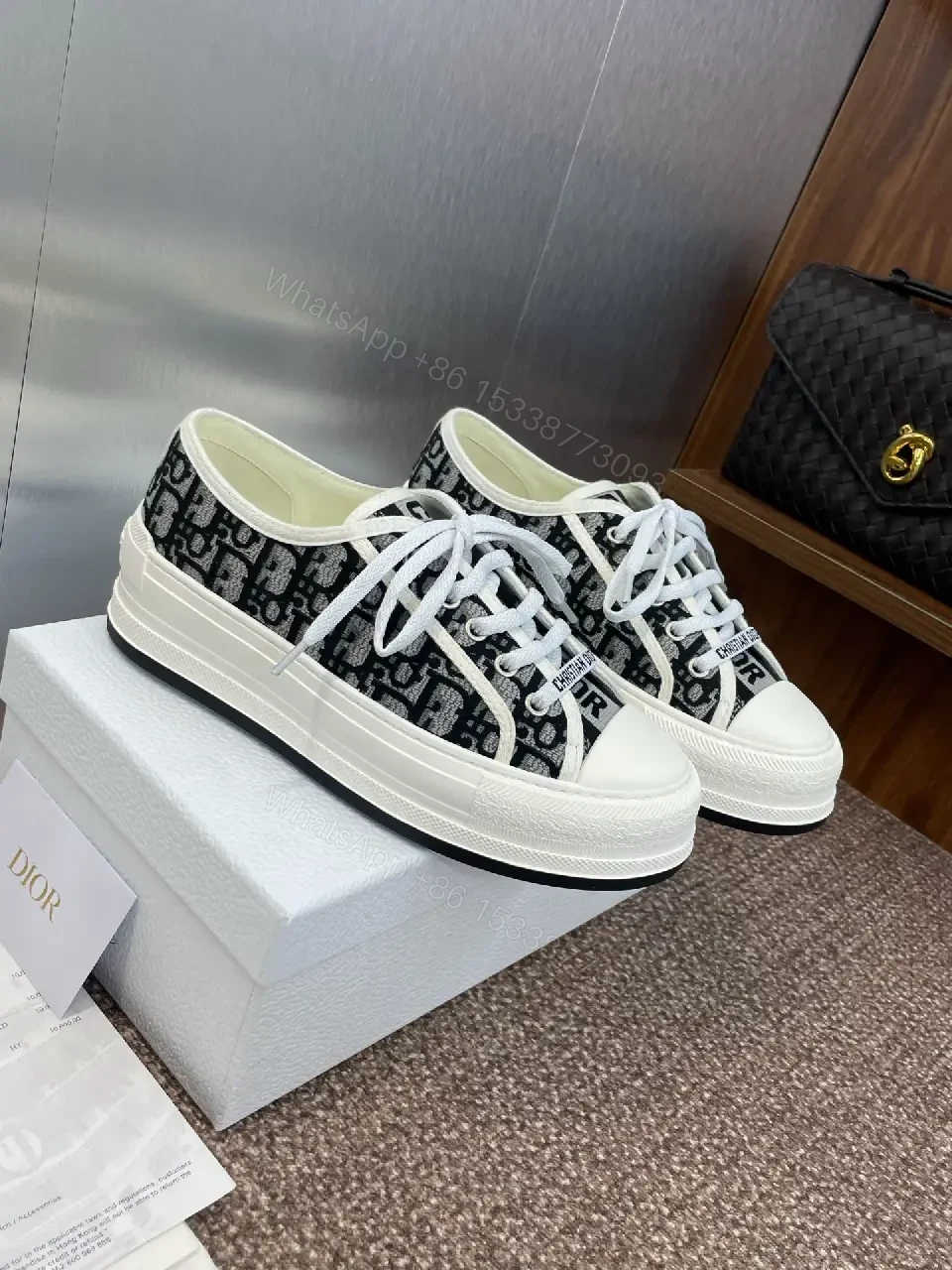View 2 of Black Denim Dior-Style Platform Sneakers