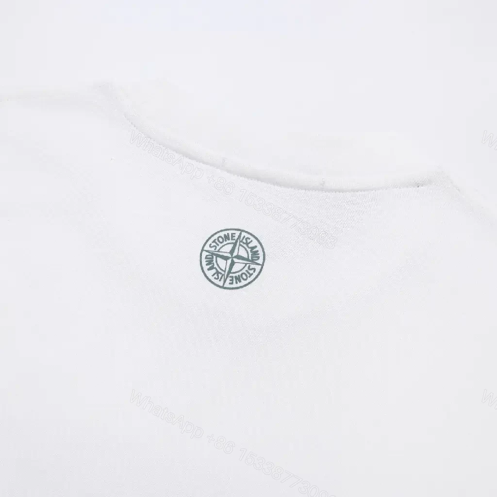 View 2 of White Cotton Minimalist Tee with Bold Linear Graphic